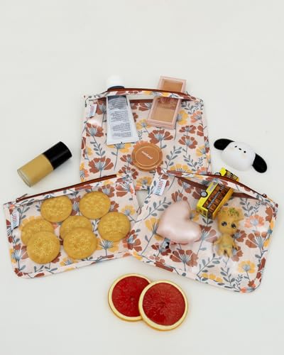 ALVA 3pcs Mess-Proof Travel Pouches,TSA Approved Toiletry Bag,Makeup Bag - color: Flower