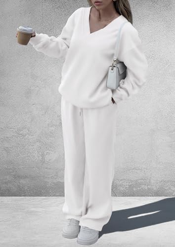 PRETTYGARDEN Womens 2 Piece Outfits Fall Sweatsuits - color: White, size: XX-Large