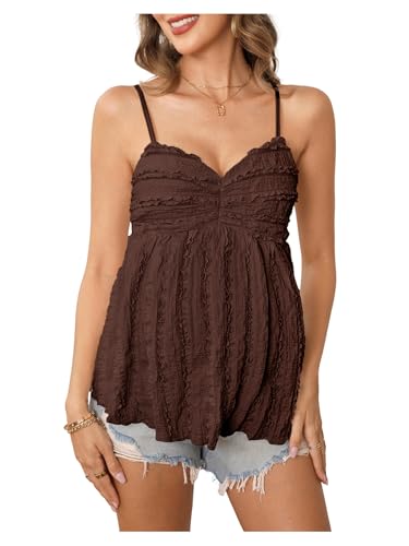MakeMeChic Women's Maternity Babydoll Tank Tops Peplum Ruffle Cami Top - color: Coffee Brown, size: Medium