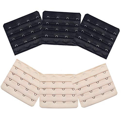 Ultra Soft Bra Extender Band Breathing Room 4 Rows Hook & Eye Extension Strap - color: 4 Hooks (6pcs/Pack, Black & Light Beige)