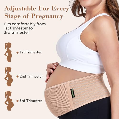 ChongErfei Pregnancy Belly Band Maternity Belt Back Support Beige - color: Beige, size: Plus Size