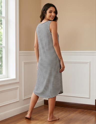LazyCozy Women's Bamboo Viscose Cooling Nightgown for Hot Flashes - color: Dark Grey Stripe, size: Large