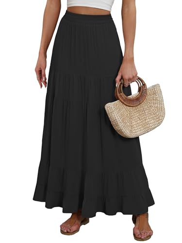 ANRABESS Women’s Summer Flowy Maxi Skirts with Pockets - color: Black, size: X-Small