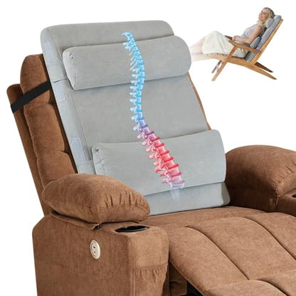 2-in-1 Neck & Lumbar Support Pillow with Adjustable Height and Ergonomic backrest Design, Suitable for recliners, Sofas, high-Back Rocking Chairs, Relieve Back Pressure. - color: Grey