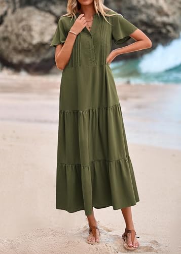 KIRUNDO Summer Maxi Dresses for Women with Pockets 2026 - color: Army Green, size: Medium