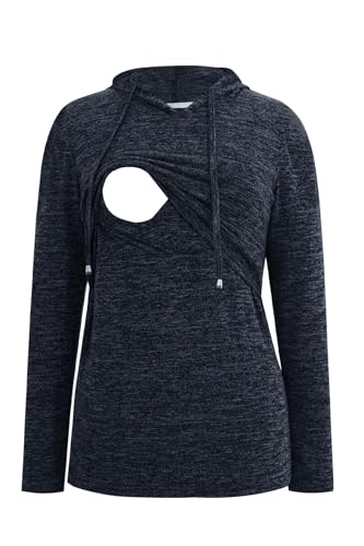 Smallshow Women's Nursing Tops Long Sleeve Breastfeeding Hoodie - color: Denim Blue, size: Large