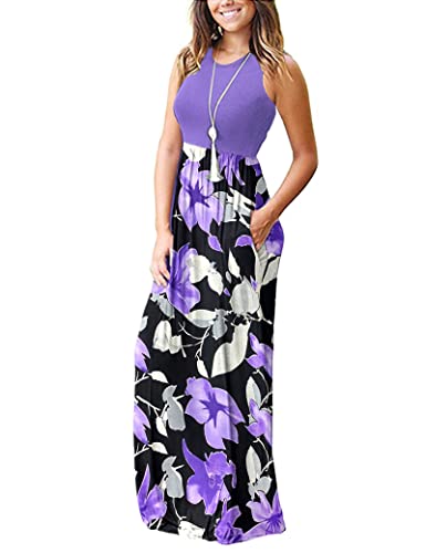 MOLERANI Women's Summer Maxi Long Casual Dresses with Pockets - color: 02 Violet Purple Flower, size: 3X-Large