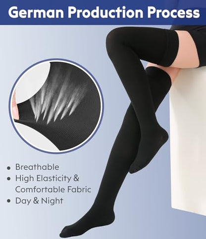 KEKING Compression Stockings 15-20mmHg Thigh High Closed Toe Opaque Unisex - color: 15-20mmhg Black Closed Toe, size: Medium