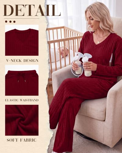 Huukeay 2 Piece Postpartum Nursing Sets - color: Wine Red, size: Medium