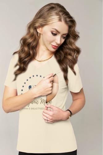 Nursing Shirts for Breastfeeding Women Zipper Maternity Graphic Tee - color: Apricot-2, size: X-Large