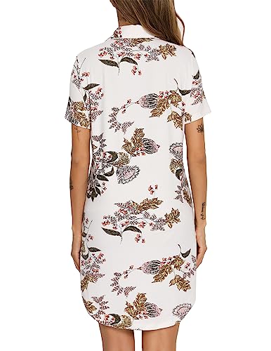 Pjmlifecoco Women's Button Down Nightgown Short Sleeve Sleep Shirt - color: White Maple Flower, size: Small