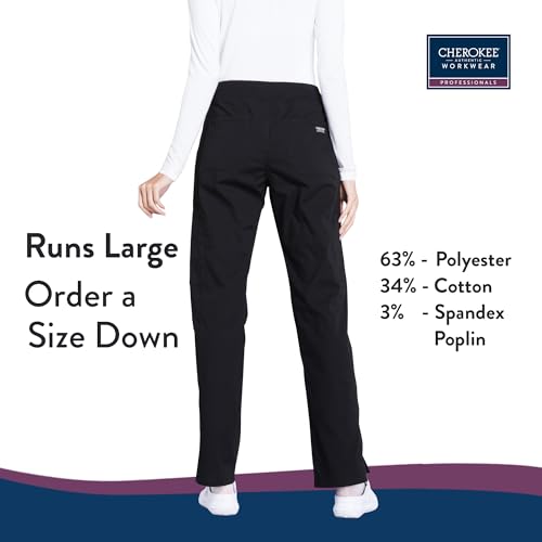 Cherokee Women's Scrub Pants Mid Rise Straight Leg Pull-on Cargo Pant with 6 Pockets & 2-Way Stretch Fabric - WW170 - color: Black, size: XX-Large Plus