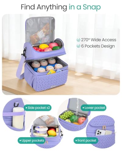 Breastmilk Cooler Bag, 12L Double Deck with Detachable Divider - color: Purple