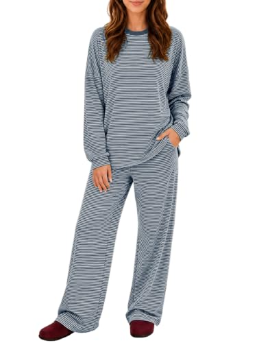 Sexyasasii Women's 2 Piece Striped Lounge Set Maternity Pajama Sets - color: Dark Blue, size: Large