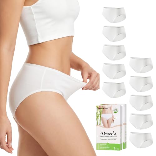 Women's Disposable Underwear for Travel Eco-friendly Bamboo Viscose Briefs Panties Emergency Underpants Bikinis - color: White-10pairs, size: Medium