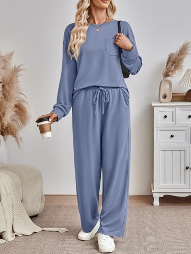 AUTOMET Womens Sweatsuits 2 Piece Lounge Matching Sweat Sets Fall Outfits - color: Blue, size: X-Large
