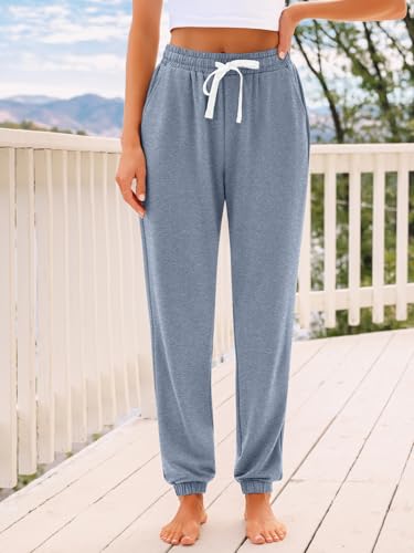 AUTOMET Women's High Waisted Lounge Sweatpants Jogger Pants with Pockets - color: Greyblue, size: XX-Large