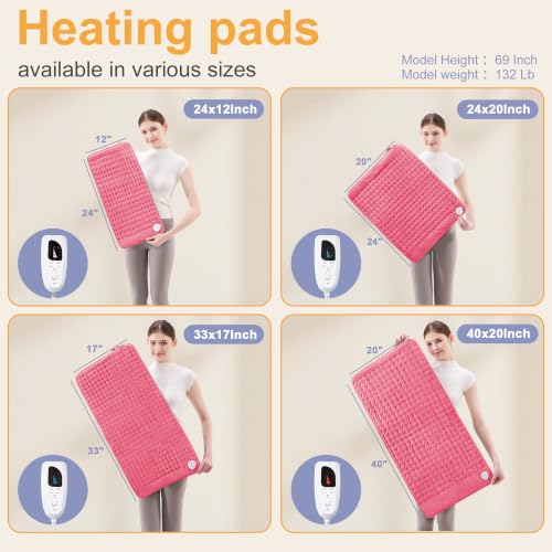 Heating Pad,Electric Heating Pads,Heating Pad for Back,Fuchsia,24x12 Inch - color: Fuchsia, size: 24x12 Inch