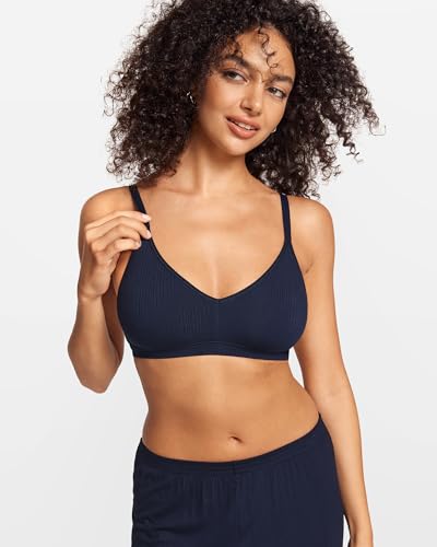 Natrelax Modal Ribbed V Neck Bralette - color: Deep Ocean Blue, size: XX-Large