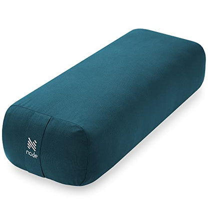 Yoga Meditation Cushion, 25" x 12" Rectangular Bolster with Organic Cotton Cover - color: Teal
