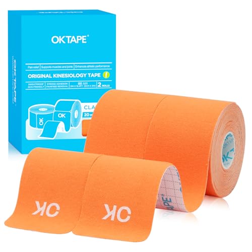 OK TAPE Kinesiology Tape 10" Precut Elastic 20 Strips 2in x 16ft, 2 Rolls - color: Orange, size: 2 Rolls