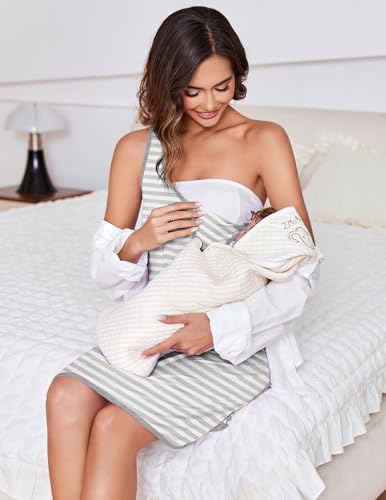 Labor and Delivery Gown Maternity Dress Breastfeeding Nursing Nightgown - color: Grey Striped, size: Medium