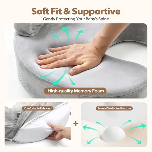 Nursing Pillow for Breastfeeding, with Safety Fence, Removable Cover - color: Gray
