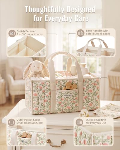 Blissful Diary Floral Diaper Caddy Organizer, Storage Basket, Tulip Garden - color: Tulip Garden