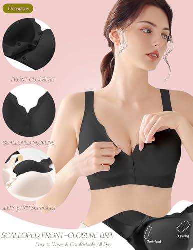 Womens Front Closure Bras for Women Seamless Soft Mastectomy Bra - color: Magic Black, size: 3X-Large