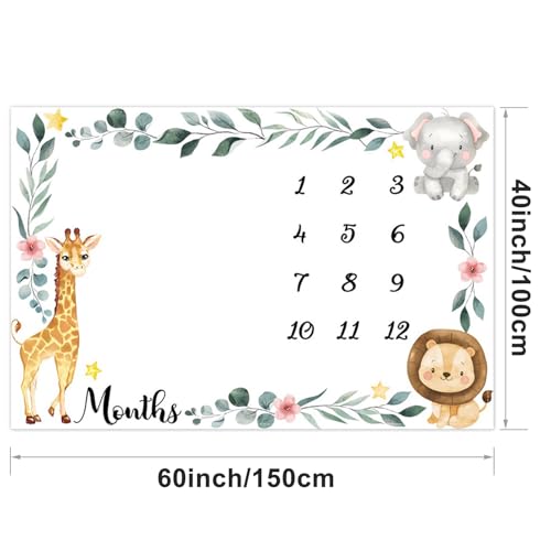 Jungle Animals Baby Monthly Milestone Blanket Flowers Plants Surrounded
