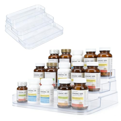 Medicine Cabinet Organizer 3 Tier Plastic Spice Organization for Cabinet Vitamin Organizer Countertop Step Shelf Makeup Organizer Countertop for Bathroom Kitchen Pantry Home Storage