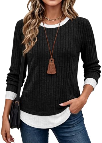 WIHOLL Womens Long Sleeve Shirts Fall Outfits Lightweight Sweaters 2026 - color: Black - White, size: Large