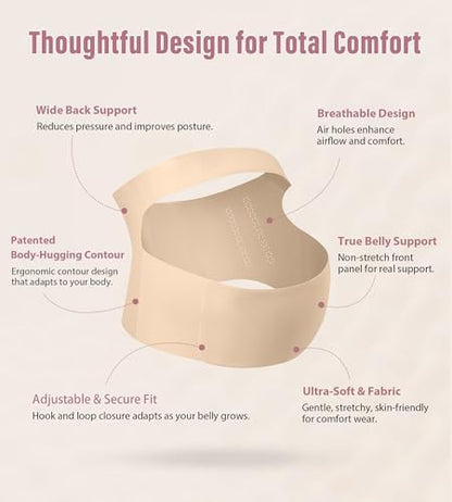 Mama Land Pregnancy Belly Band, One-Piece Maternity Support Belt - color: Beige, size: X-Large
