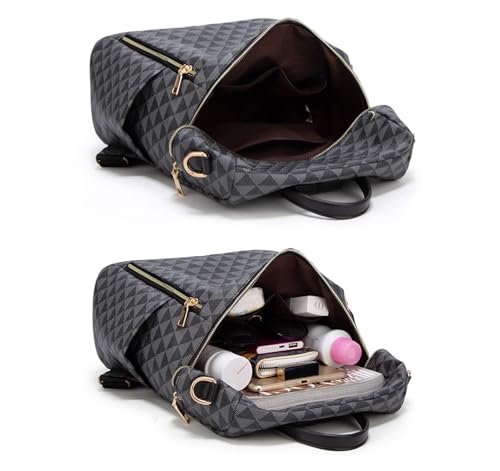 Makes Backpack Purse for Women PU Leather Casual Backpack Daily Travel Bag - color: Black Triple