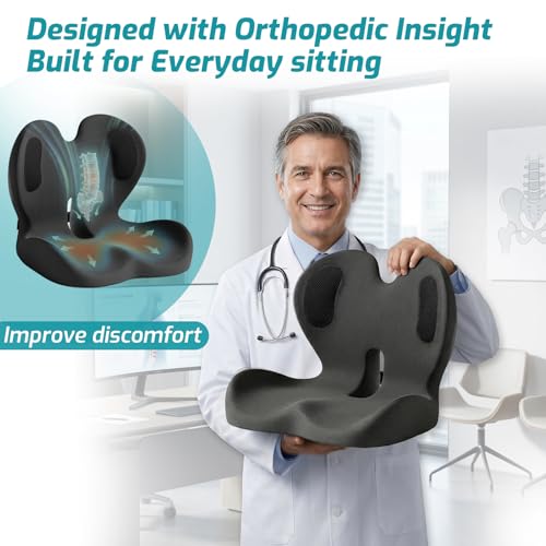 Ergonomic Seat Cushion & Lumbar Support Pillow for Office,Car - color: Charcoal