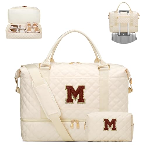 Monogram Overnight Bag Weekender Duffle Bags(Beige,M) - color: Beige, style: M