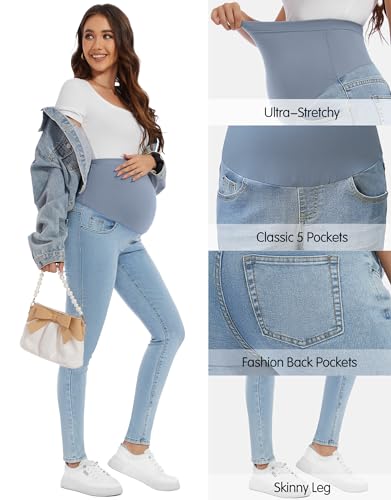 PACBREEZE Women's Maternity Jeans Over Belly Skinny Stretchy Denim Pants Comfy Slim Pregnancy Pants - color: 04: Light Blue2, size: X-Large