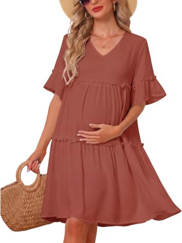 Maternity Summer Dress Sundress Babydoll Beach - color: Brown, size: Medium