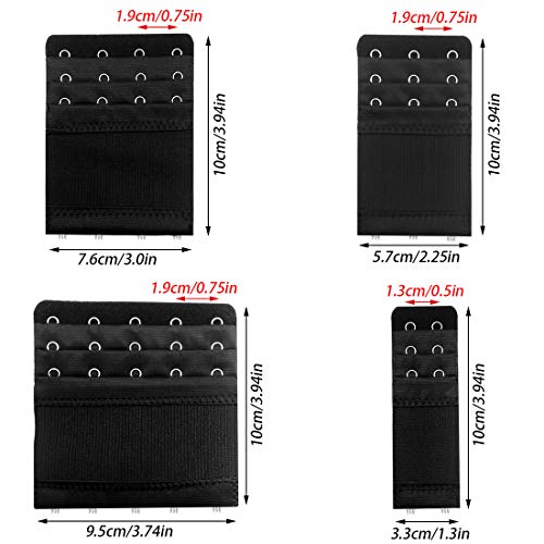 12 Pieces Flexible Bra Extender Strap 2/3/4/5 Hooks 3 Rows Adjustable Elastic Bra Band Extension for Women, Black/White/Beige