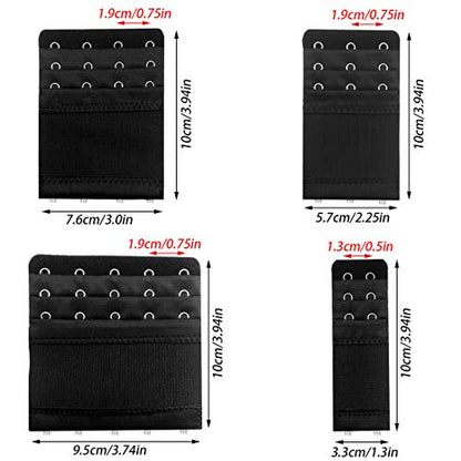 12 Pieces Flexible Bra Extender Strap 2/3/4/5 Hooks 3 Rows Adjustable Elastic Bra Band Extension for Women, Black/White/Beige