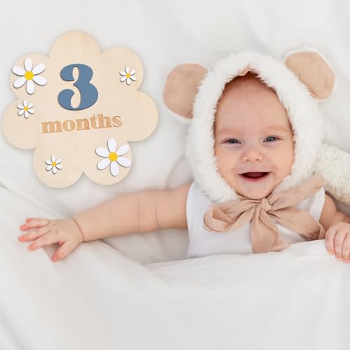 3D Daisy Baby Monthly Milestone Sign Cards, Slate Blue - color: Slate Blue