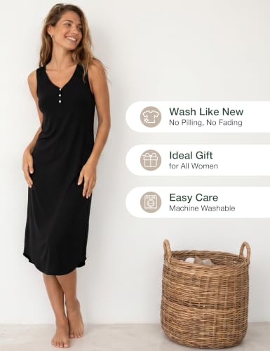 LazyCozy Women's Bamboo Viscose Cooling Nightgown for Hot Flashes - color: Black, size: Medium