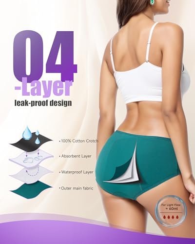 TANSTC Period Underwear for Women Heavy Flow - color: Black/Darkgreen/Winered, size: Medium