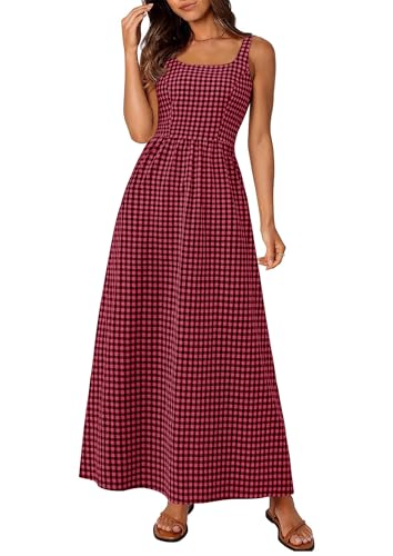PRETTYGARDEN Women's Summer Gingham Maxi Long Dress - color: Red Black, size: XX-Large