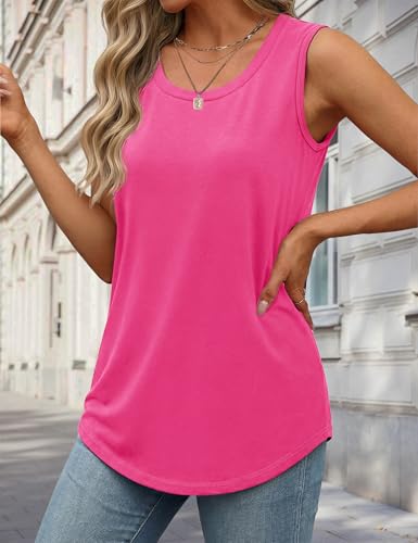 YUCOLEN Women's Tank Tops Loose Flowy Summer UPF 50+ Basic Sleeveless Tops - color: Rose Red, size: Medium