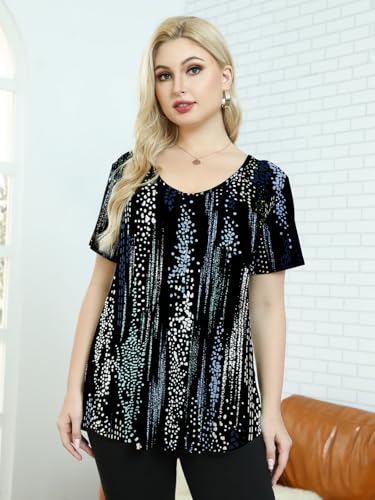 BELAROI Women Plus Size Tops V-Neck Tunics Shirts - color: Blueblackwhite, size: 4X