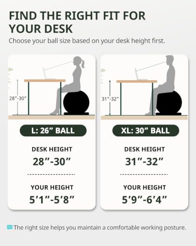 Trideer Exercise Ball Chair – Yoga Ball Chair for Office, Pregnancy & Home - color: Black, size: L(23-26inches/58-65cm)