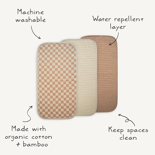 mushie Water Repellent Changing Pad Liners | Cotton (Olive Check Combo) - color: Olive Check Combo