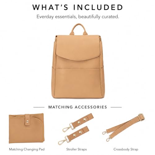 MIA + SOPHIA Leather Diaper Bag Backpack with USB Charging port, Changing Pad, Stroller Straps (Brown Olivia) - color: Brown Olivia