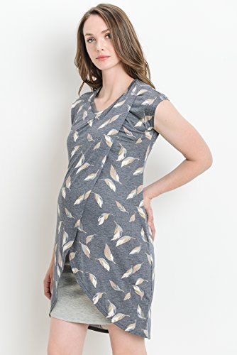 HELLO MIZ Color Block Asymmetrical Breastfeeing Maternity Nursing Dress - color: Navy/Heather Grey, size: Small